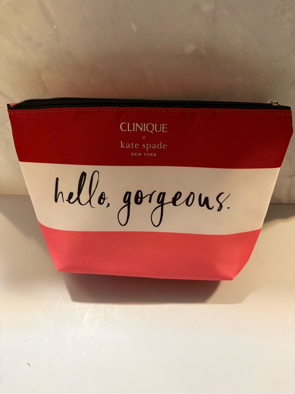 Clinique Pink, White & Coral Striped Cosmetic Pouch- NWOT